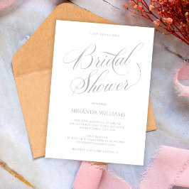 Minimalist Silver Handwritten Script Bridal Shower Inbjudningar