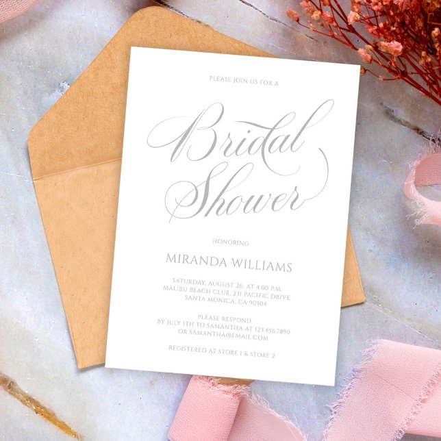 Minimalist Silver Handwritten Script Bridal Shower Inbjudningar (Skapare uppladdad)