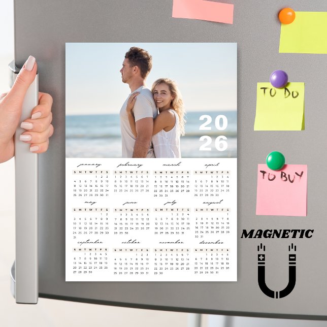 Minimalist Simple 2026 Calendar Photo Magnet (Skapare uppladdad)