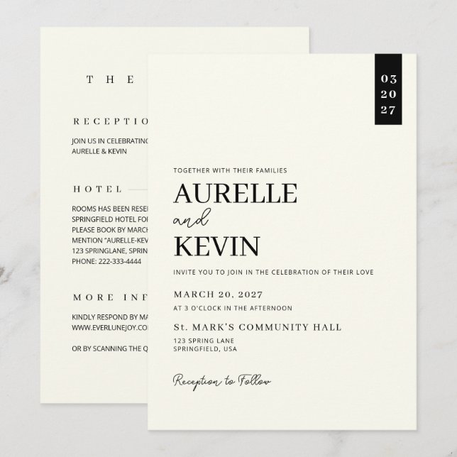 Minimalist Simple Elegant Ivory QR Code Wedding  Inbjudningar (Fram/baksida)