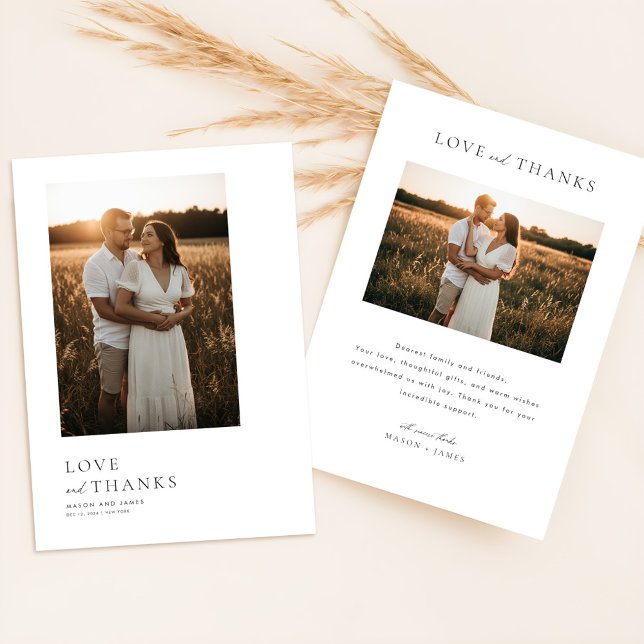 Minimalist Simple Script with Boho Wedding Photo  Tack Kort (Skapare uppladdad)