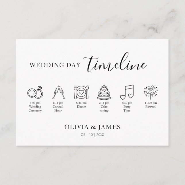Minimalist Simple Wedding Timeline Tilläggskort (Framsida)