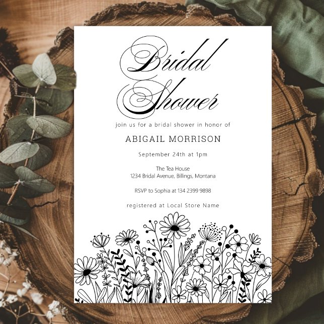 Minimalist Simple Wildflowers Bridal Shower Inbjudningar (Skapare uppladdad)