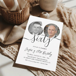 Minimalist Sixty Black White 60th Birthday Party Inbjudningar