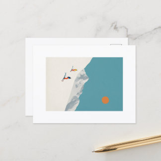 Minimalist Ski Art Print – Retro Alpine Skiers in Vykort