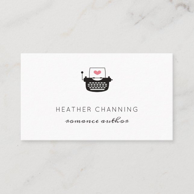 Minimalist skrivmaskinsromantikförfattare visitkort (Framsida)