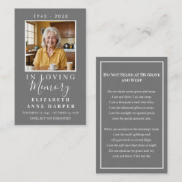 Minimalist Slate Gray Photo Funeral Prayer Card Visitkort