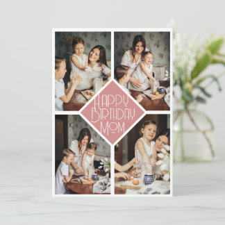 Minimalist Slate Pink Multi Photo Birthday Mom Julkort