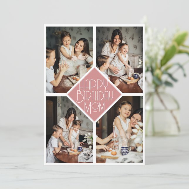 Minimalist Slate Pink Multi Photo Birthday Mom Julkort (Stående Fram)