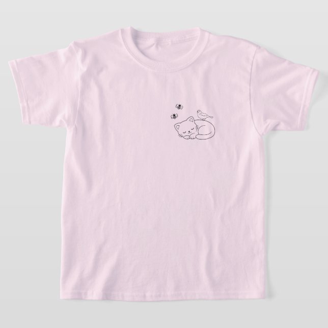 Minimalist Sleeping Cat Kid's T Shirt (Laydown)