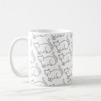 Minimalist Sleepy Cat Pattern Mug | Hand-Drawn Cer Kaffemugg
