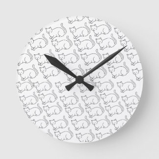 Minimalist Sleepy Cat Pattern Round Wall Clock  Rund Klocka