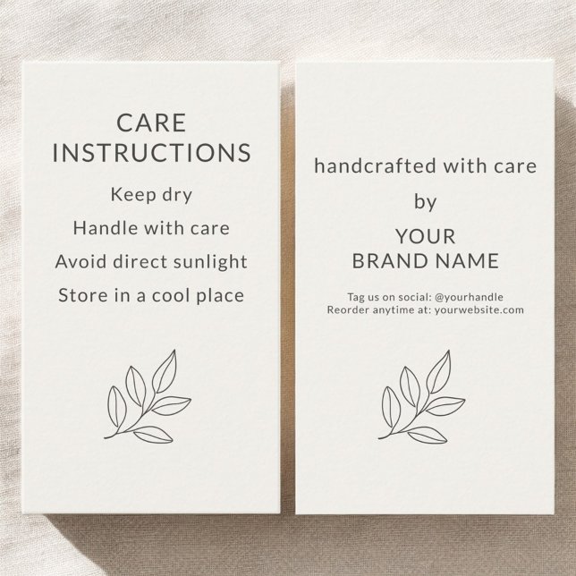 Minimalist Small Business Care Instructions Visitkort (Skapare uppladdad)