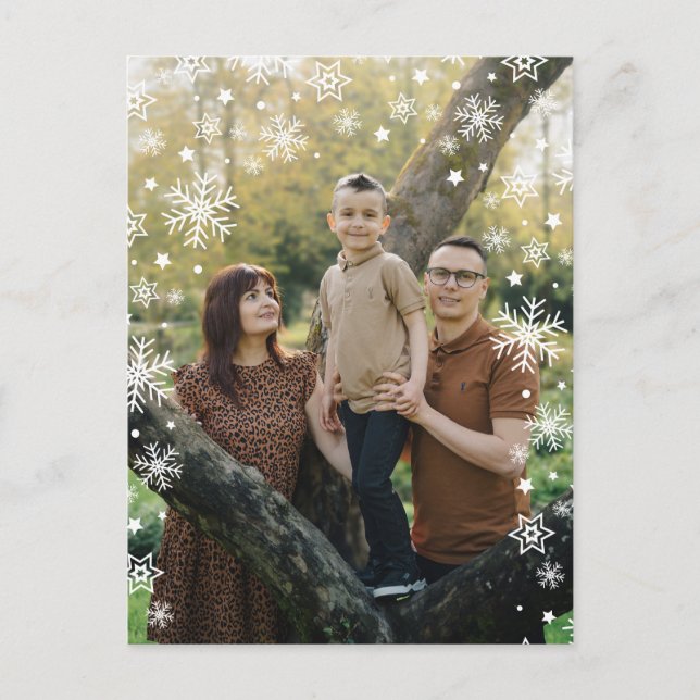 Minimalist Snowflake Frame Photo Overlay Holiday Vykort (Framsida)