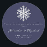 Minimalist Snowflake Wedding | Navy Blue Favor Runt Klistermärke<br><div class="desc">Add a thoughtful finishing touch to your favors with this Navy Blue Minimalist Snowflake Wedding Thank You Favor Sticker. Designed with a clean, minimalist layout, this elegant sticker features a delicate snowflake motif, the bride and groom’s names, and a simple thank you message in a mix of modern typography and...</div>