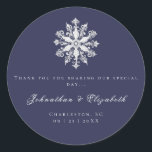 Minimalist Snowflake Wedding | Navy Blue Favor Runt Klistermärke<br><div class="desc">Add a thoughtful finishing touch to your favors with this Navy Blue Minimalist Snowflake Wedding Thank You Favor Sticker. Designed with a clean, minimalist layout, this elegant sticker features a delicate snowflake motif, the bride and groom’s names, and a simple thank you message in a mix of modern typography and...</div>