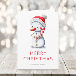 Minimalist Snowman Candy Cane Merry Christmas Helgkort