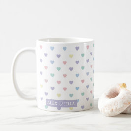 Minimalist Soft Pastel Heart Pattern Couple Name Kaffemugg