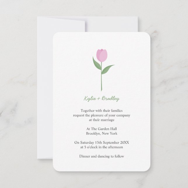 Minimalist Soft Pink Tulip Inbjudningar (Baksida)