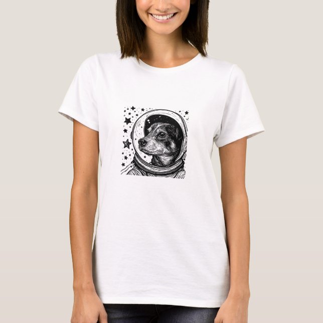  Minimalist Space Pup Draw Astronaut dog T Shirt (Framsida)