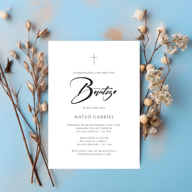 Minimalist spansk elegant dopinbjudan inbjudningar (Skapare uppladdad)