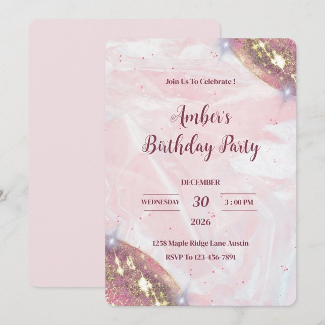 Minimalist Sparkle Birthday Party Invite Inbjudningar (Fram/baksida)