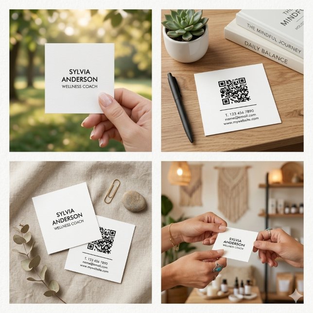 Minimalist Square Business Card with QR Code  Fyrkantigt Visitkort (Minimalist Square Business Card with QR Code)