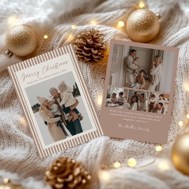 Minimalist Stripe Family Christmas Photo Julkort (Skapare uppladdad)