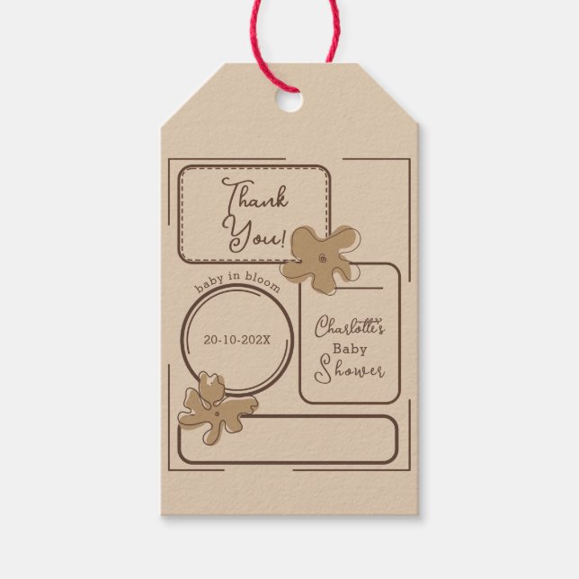Minimalist Style Flower Notes Baby Shower Presentetikett (Framsidan)