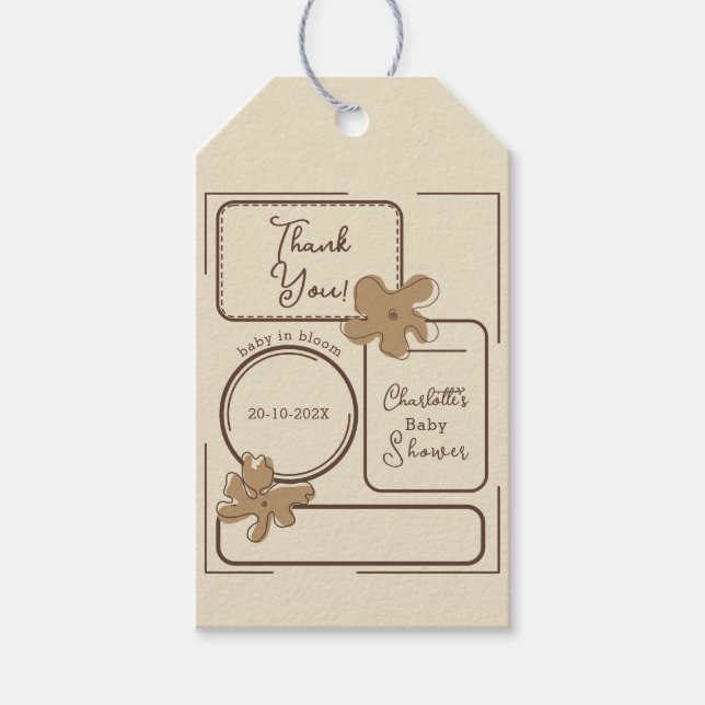 Minimalist Style Flower Notes Baby Shower Presentetikett (Framsidan)