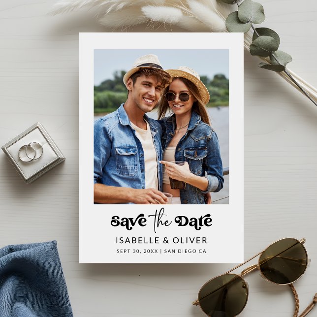 Minimalist Style One Photo Save The Date Inbjudningar (Minimalist Style One Photo Save The Date Invitation)