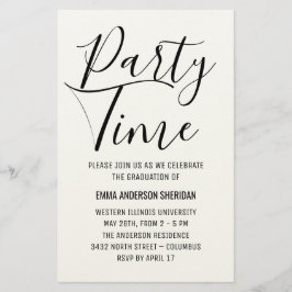 Minimalist Stylish Script Black & White Grad Party Brevpapper