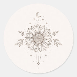 Minimalist Sunflower & Moon Design Runt Klistermärke