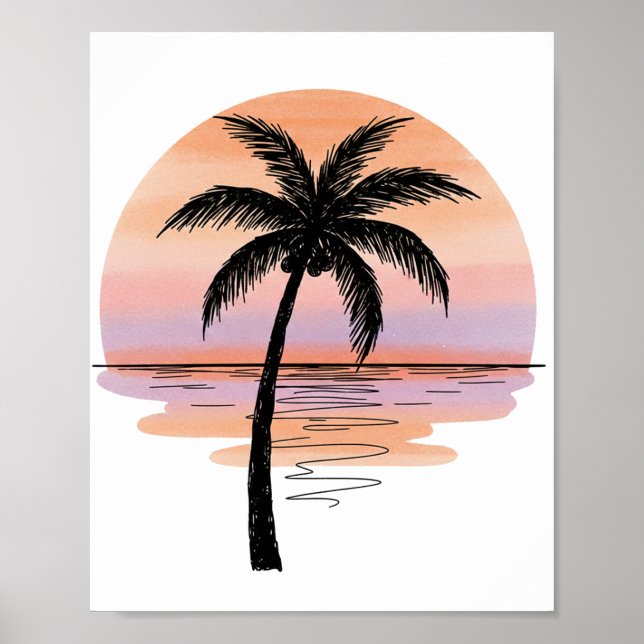 Minimalist Sunset Beach Poster – Palm Tree Ocean (Framsidan)