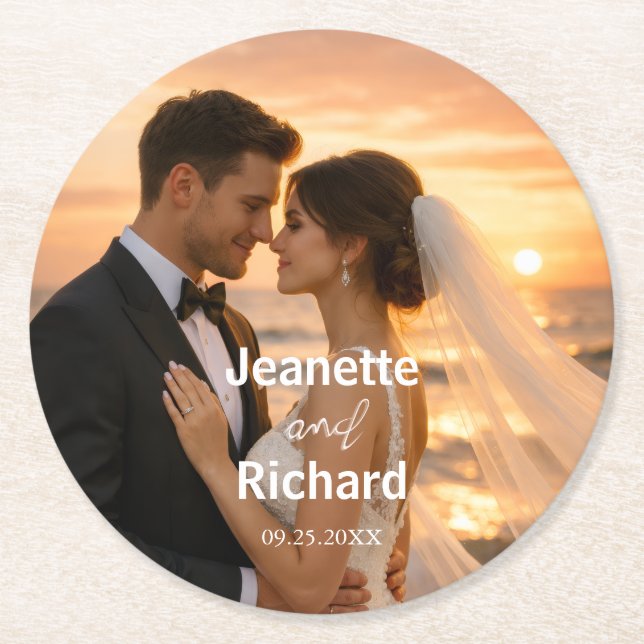 Minimalist Sunset Beach Romantic Wedding Vows  Underlägg Papper Rund (Framsidan)