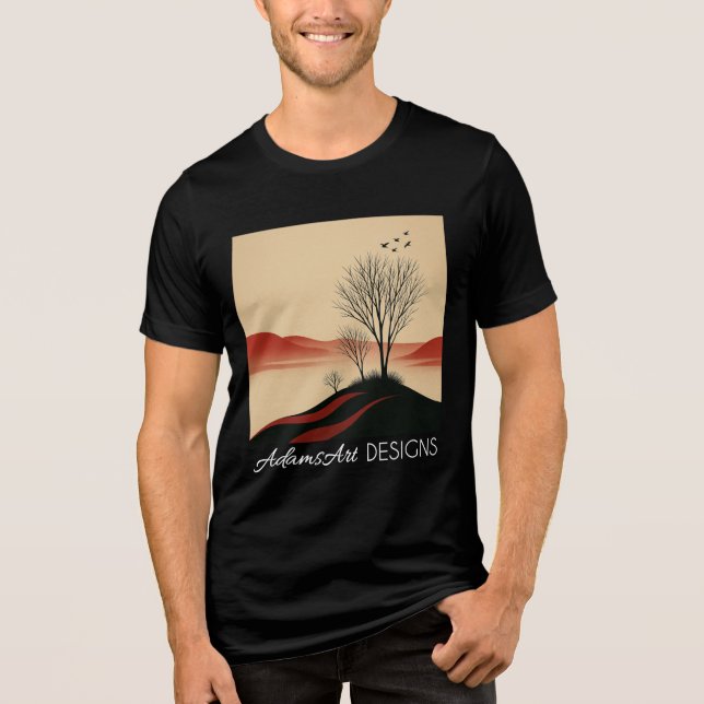 Minimalist Sunset Landscape Tree Silhouette T Shirt (Framsida)
