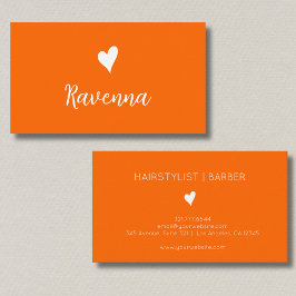 Minimalist Sunset Orange White Heart Barber Name Visitkort