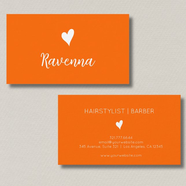 Minimalist Sunset Orange White Heart Barber Name Visitkort (Skapare uppladdad)
