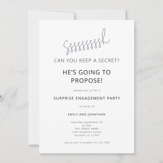 Minimalist Surprise Black White Engagement Party Inbjudningar (Framsida)