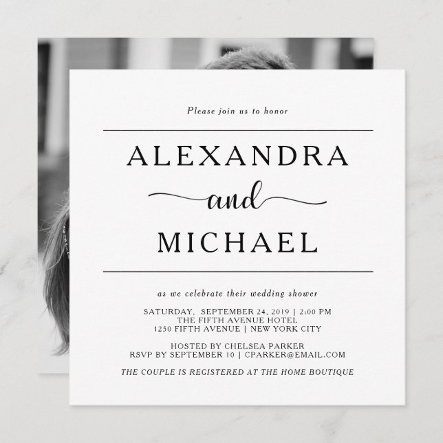 Minimalist svartvit fotopardusch inbjudningar (Fram/baksida)