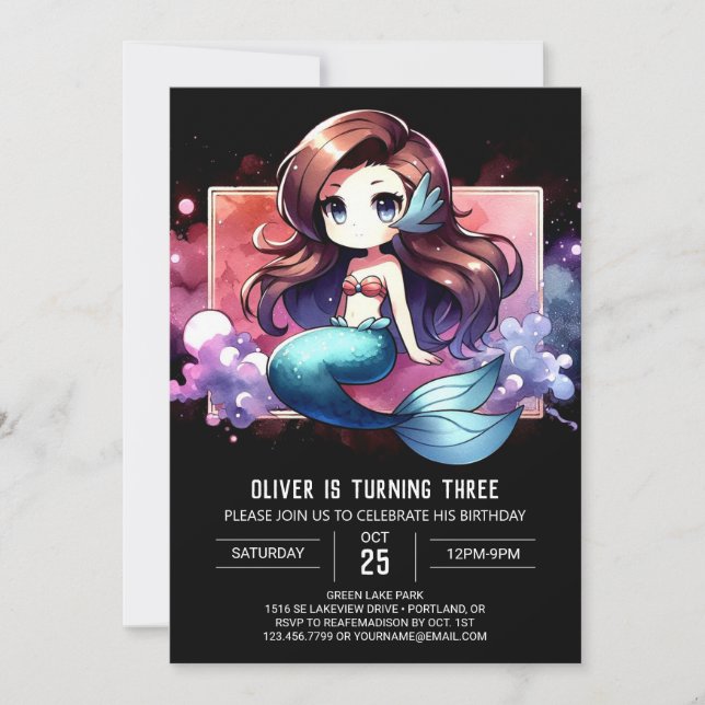 Minimalist Sweet Mermaid Birthday Inbjudningar (Framsida)