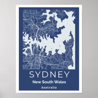 Minimalist Sydney Karta | Modern Blue Grått Wall A Poster