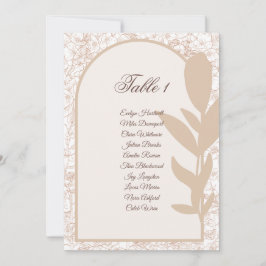 Minimalist Tan Botanical Arch Seating Chart Card Inbjudningar