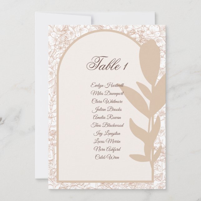 ​Minimalist Tan Botanical Arch Seating Chart Card Inbjudningar (Framsida)