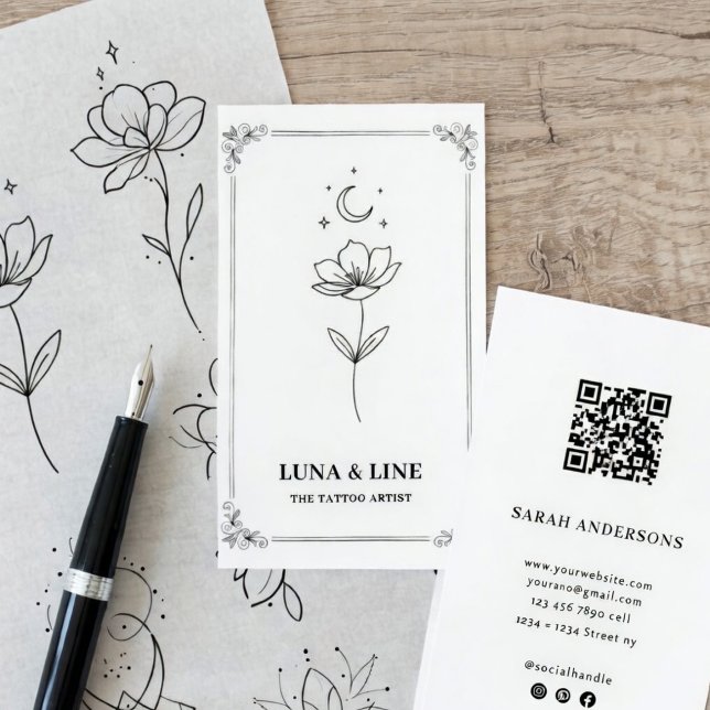Minimalist Tattoo Artist Card with QR Code Visitkort (Skapare uppladdad)