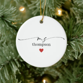 Minimalist Teacher Name Ornament with Heart