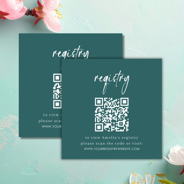 Minimalist Teal Baby Shower Registry QR Code Card Tilläggskort (Skapare uppladdad)