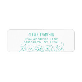 Minimalist Teal Cute Dogs Sketch Return Address Returadress Etikett