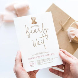 Minimalist Teddy Bear Baby Shower Inbjudningar