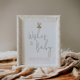 Minimalist Teddy Bear Baby Shower Wishes For Baby Poster